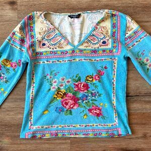 Women's Floral Blue and Cream Shirt